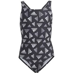 adidas Meisjes-zwempak met logo, zwart/wit, 5-6 Jaren