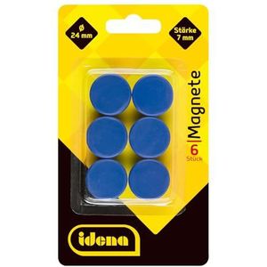 Idena 377026 - Magneten, 6 stuks, diameter 24 mm, rond, dikte 7 mm, blauw