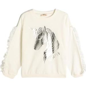 Koton Meisjes Lange Mouwen Brightly Unicorn Bedrukt Kwastje Detail Katoen Sweatshirt, ecru(010), 7-8 Jahre