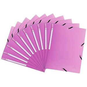 Exacompta 55820E verpakking (met 10 verzamelmappen van PP met 3 kleppen, elastiek, ondoorzichtig, ideaal voor uw documenten DIN A4) 10 stuks roze