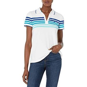 Nautica Klassieke pasvorm voor dames, gestreepte V-hals kraag, stretch katoenen poloshirt, Licht kobaltblauw, S