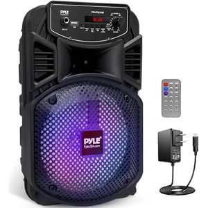 Portable Bluetooth PA Speaker System - 300W Rechargeable Outdoor Bluetooth Speaker Portable PA System w/ 8” Subwoofer 1” Tweeter, Microphone In, Party Lights, MP3/USB, Radio, Remote - Pyle PPHP834B
