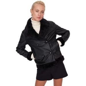 Trendyol Dames reverskraag effen normale winterjas jas, zwart, L, Zwart, L