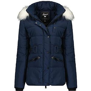 Geographical Norway Chester Lady Lange parka dik warm dames herfst winter - dunne jas met capuchon imitatiebont - winddichte jas - elegant donsjack voor dames (marineblauw XL), Marineblauw, XL