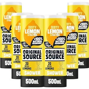 Original Source Douchegel met citroen en theeboom geur, grote veganistische douchegel, 100% natuurlijke geur, parabenenvrije body douche, multipack van 6 x 500 ml
