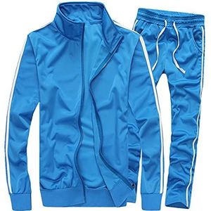 MACHLAB Activewear voor heren, volledige rits, warm trainingspak, sportset, casual zweetpak, Lichtblauw, XL