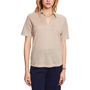 ESPRIT Collection T-shirt met polokraag, 100% linnen, taupe (light taupe), L