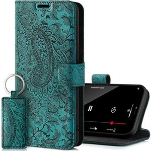 SURAZO Hoes voor mobiele telefoon voor Xiaomi Mi 11 Pro 5G – premium lederen hoes beschermhoes met [standfunctie, kaartenvak, RFID-bescherming, bloemenpatroon] handgemaakte klaphoes portefeuille case (turquoise)