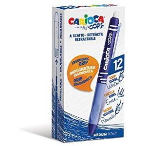CARIOCA Oops Klikpen| Uitwisbare, Hervulbare Rollerball Pennen Set voor School en Kantoor met Gum en Ergonomisch Handvat, Blauwe Pennen, 12 Stuks
