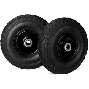 Relaxdays Steekwagenwiel 3.00-4, set van 2, luchtbanden, tot 100 kg, 260 x 85 mm, reservewiel steekwagen, stalen velg, zwart, 2 stuks