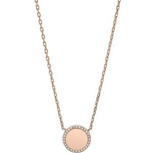 Fossil Pavé Disc Rose Gold-Tone roestvrijstalen ketting