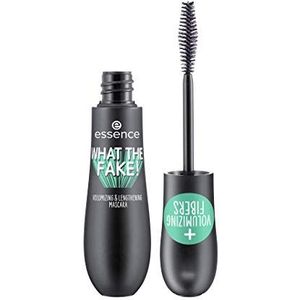 essence WHAT THE FAKE! VOLUMIZING & LENGTHENING MASCARA, mascara, met voluminiserende vezels, nr. 01 zwart, verlengd, kleurintensief, zonder parfum, olievrij, zonder alcohol (16 ml)