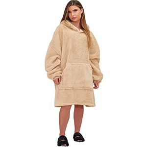 Brentfords Oversized hoodiedeken van teddyfleece voor volwassenen met capuchon, draagbare deken met mouwen, cadeau voor dames en heren, eenheidsmaat, Beige, Adults