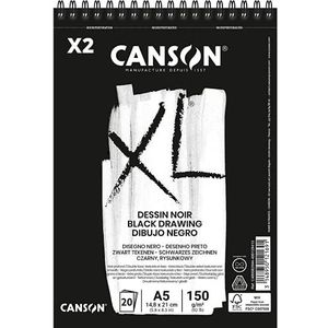 Verpakking van 2 spiraalalbums, microgeperforeerd, A5, 20 vellen, Canson XL zwart, fijne korrel, 150 g, zwart