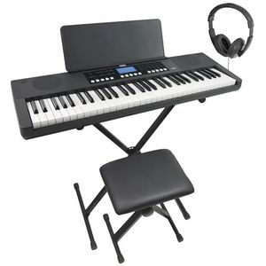 Axus 61-Toetsen Keyboard Pianobundel - Draagbaar, Aanraakgevoelig, Slank Keyboard Met Verstelbare Standaard, Kruk, Koptelefoon, Voeding En Muziekstandaard
