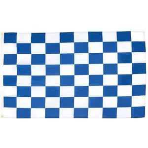 Blauw en wit geruite vlag 250x150 cm - geruite racevlaggen 150 x 250 cm - Banner 5x8 ft Hoge kwaliteit - AZ FLAG