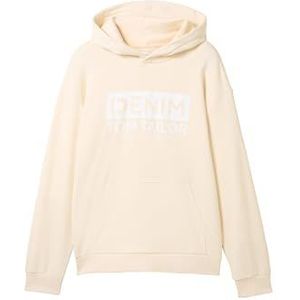 TOM TAILOR Denim Heren 1041482 Hoodie Sweatshirt met logo-print, 28130-Soft Buttercream, M
