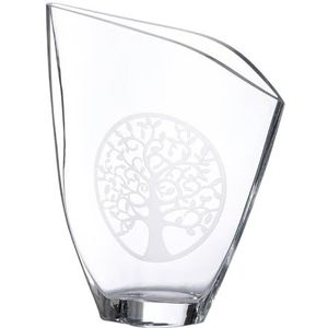 GILDE GLAS art Decoratieve vaas bloemenvaas van glas - met levensboom motief - moderne decoratie woonkamer cadeau voor vrouwen - kleur: transparant hoogte 33 cm