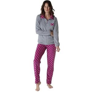 Lovable Lange opening met ritssluiting van bont en microfleece Homewear, grijs gemêleerd, XS dames, Grijs Melange, XS