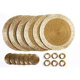 Penguin Home Onderzetters Met Glazen Kralen, Servet ringen en ronde placemats 18-delig Set, Goud