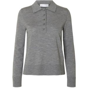 Selected - Thea - Lange Mouw Poloshirt - Gebreide Trui - Regular Fit - 100% Merinowol