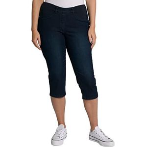Ulla Popken Capri-damesjeans, strepen, elastische tailleband, donkerblauwe denim, 60