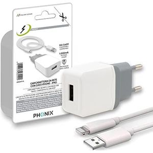 PHONIX Oplader voor iPhone 12 11 Pro Max Mini X 8 7 SE 6 5 + Lightning-USB-kabel 1 m | Italiaanse garantie voeding voor Apple met oplaadkabel voor iPhone, iPad, AirPods