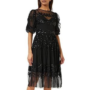 Maya Deluxe Dames Midi dames pailletten verfraaid korte mouwen jurk voor bruiloft gast bruidsmeisje prom bal avond gelegenheid, Zwart, 42