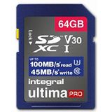 Integral Memory 64 GB SDxC Premium Ultra High Speed tot 100 MB/s leessnelheid, 45 MB/s schrijven, klasse 10 V30 UHS-I U3, van Integral Memory