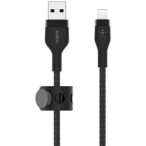 Belkin BoostCharge Pro Flex gevlochten USB Type A/Lightning-kabel (3 m), MFi-gecertificeerde laadkabel voor iPhone 14/14 Plus, 13, 12, Pro, Max, mini, SE, iPad en meer – Zwart