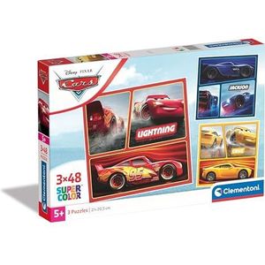 Clementoni - 25305 - Supercolor Puzzel - Disney Cars - 3x48 Stukjes, Kinderpuzzels, 5-7 Jaar, Gemaakt in Italië