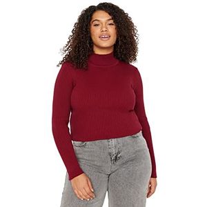 Trendyol Dames rechte lange mouwen getailleerde sweater in plussize, bordeaux, 5XL