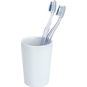 WENKO Tandenborstelbeker Coni wit - tandenborstelhouder voor tandenborstel en tandpasta, keramiek, 7,5 x 10,7 x 7,5 cm, wit