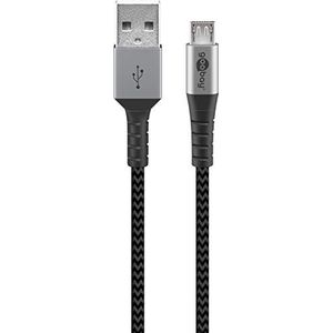 goobay 49282 Micro USB-kabel – extra robuuste premium textielkabel met metalen stekkers – 1 m