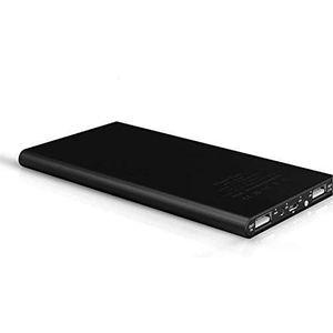 Externe accu, plat, voor Samsung Galaxy Note 10, smartphone, tablet, universele oplader, powerbank, 6000 mAh, 2 USB-poorten, zwart