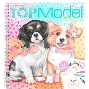 Depesche 12164 TOPModel Maak je hondje - kleur- en stickerboek met 40 motieven voor het ontwerpen van schattige hondjes kleurboekje met stickervel en spiraalband Meerkleurig