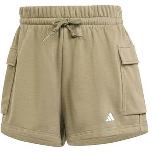 adidas Dames ESSENTIALS SMALL LOGO FRENCH TERRY CARGO SHORTS, Olive Strata/White, XL