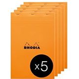 RHODIA 19660C notitieblok nr. 19 oranje – A4 + – gelinieerd – 80 vellen afneembaar, lichtbronpapier, 80 g/m², deksel van gecoat karton, verpakking met 5 blokken