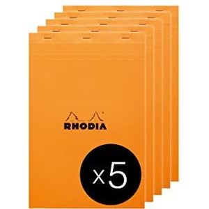 RHODIA 19660C notitieblok nr. 19 oranje – A4 + – gelinieerd – 80 vellen afneembaar, lichtbronpapier, 80 g/m², deksel van gecoat karton, verpakking met 5 blokken