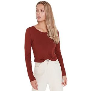 Trendyol Dames getailleerde Bodycone ronde hals gebreide blouse, BRON, M