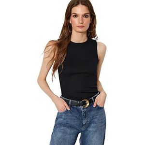 Trendyol Standaard gebreide hemdje met ronde hals voor dames, Zwart, M