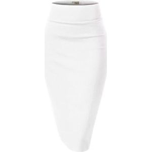 Hybrid & Company H&C Elastische taille elastische metallic kokerrok voor dames, goud, zilver, roze, 1073t-wit, XL