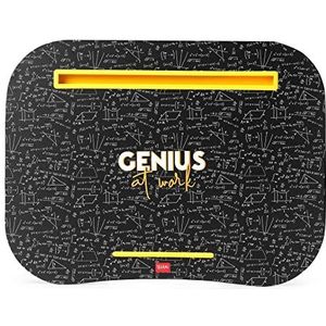 Legami Laptopstandaard, zorgt voor stabiliteit, sleuf voor tablets, zacht kussen met vulling voor een comfortabele houder, handgreep aan de zijkant 44 x 33,5 cm, thema Genius LDESK0004