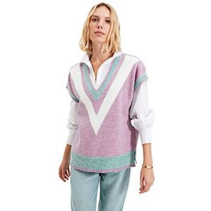 Trendyol Dames Lila Color Blokked V-hals Knitwear Jumpers Pullover Sweater, Paars, S