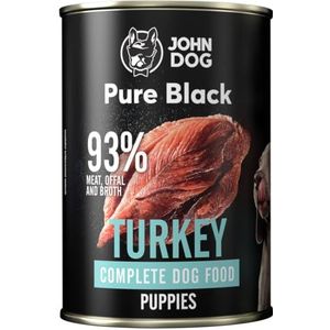JOHN DOG Pure Black - 93% vlees - premium - puppyvoeding - hypoallergeen - glutenvrij natvoer - 100% natuurlijke ingrediënten - hondentraktaties - 6 x 400 g - (Turkije)