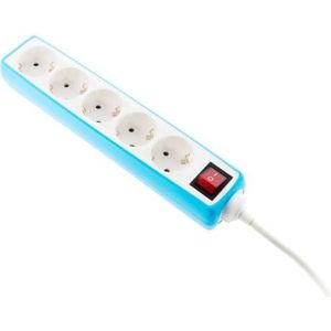 Zenitech, 5-voudige Schuko 16A stekkerdoos met geïntegreerde schakelaar, schokbestendige siliconenmantel, HO5VV-F 3G1,5mm² bedrading, vermogen 3680W bij 230V, 1,5m kabel, kleuren grijs, taupe of blauw