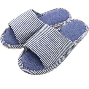 Mnixy Comfortabele vrijetijdsschoenen voor dames, van gestreept linnen, voor binnenshuis, pantoffels, lichtblauw, 39/40 EU