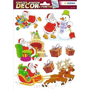 HERMA 15113 raamafbeeldingen Kerstmis Kerstman Sneeuwpop Geschenken 7 Stuks Zelfklevend, Kinderraamstickers, Verwijderbare Winter Raamstickers, Raamfolie, Kinderkamerkerstdecoratie