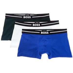 BOSS Men's 3 Pack Bold Logo Cotton Stretch Trunks, Chive/Frost White/True Cobalt, XXL