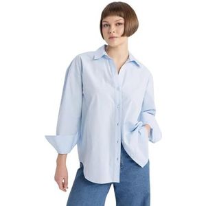 DeFacto Damesshirt - lange mouwen longshirt - comfortabele tops voor dames casual shirt met lange mouwen, blauw, XL
